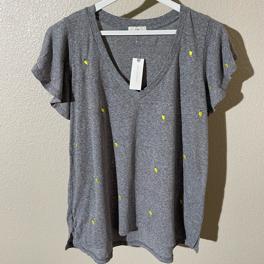 T.La Gray V-Neck Top with Yellow Dots